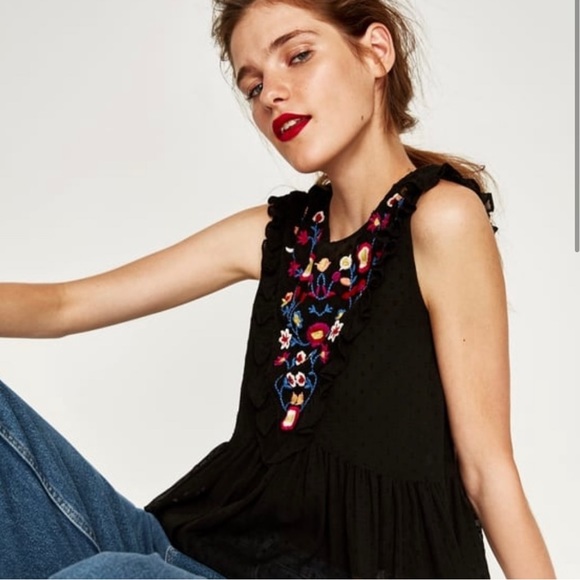 Zara Floral Embroidered Dot Mesh
Peplum Blouse - Picture 3 of 5